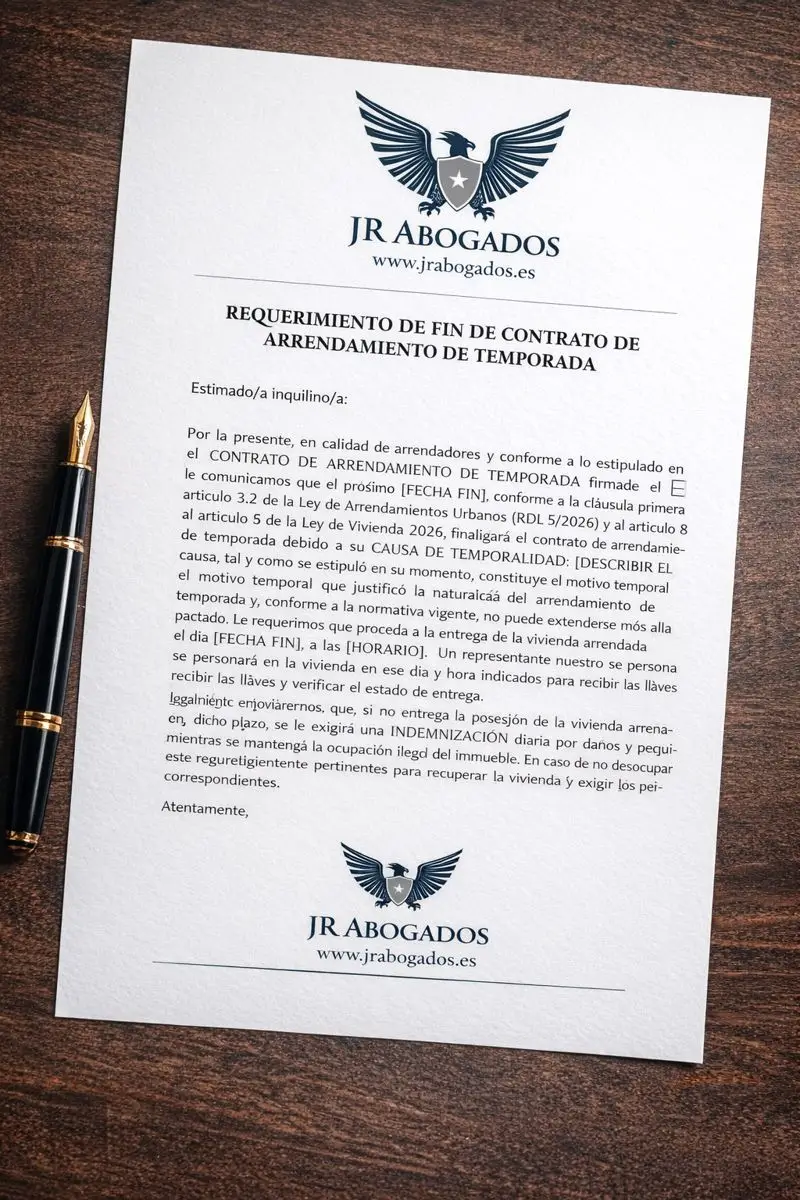 Pack "Fin de Temporada Blindado": La notificación judicial que impide al inquilino quedarse en tu casa